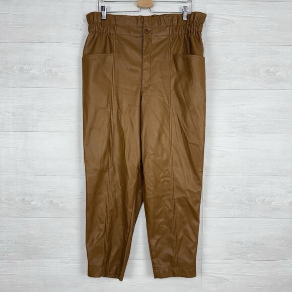 Madewell Vegan Faux Leather Pants Size 16 Brown High Rise Elastic Waist Pull On - Picture 15 of 15